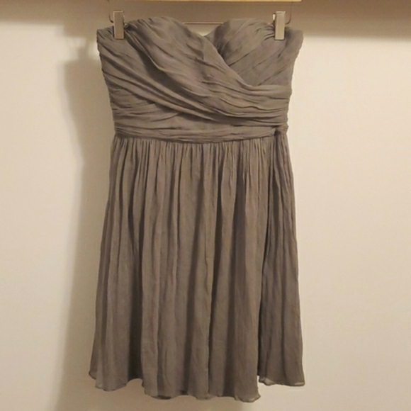 J. Crew chiffon silk mini strapless dress. Grey. Size 6. Flowy. - Picture 1 of 11
